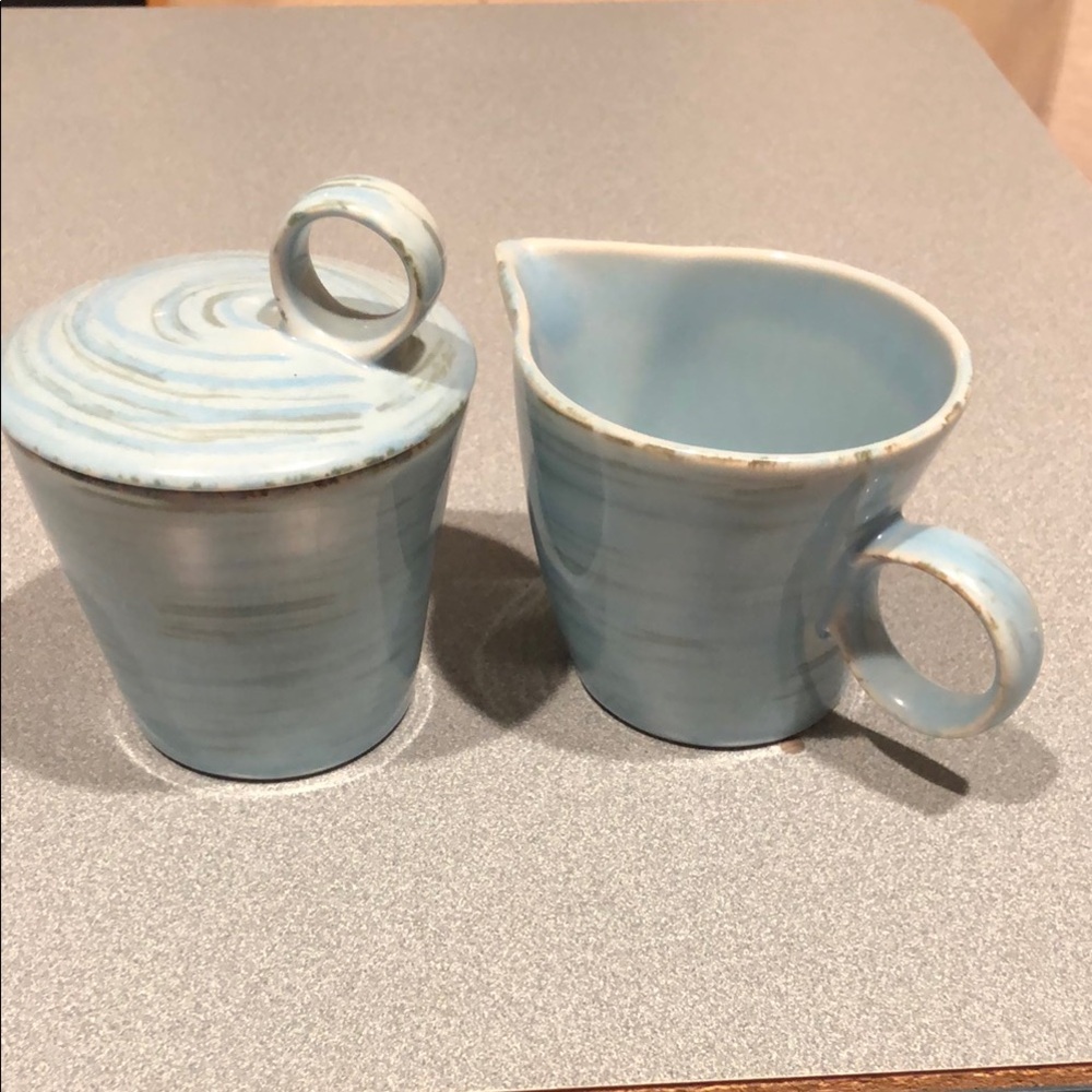 Blue Ceramic Creamer and Sugar Set
